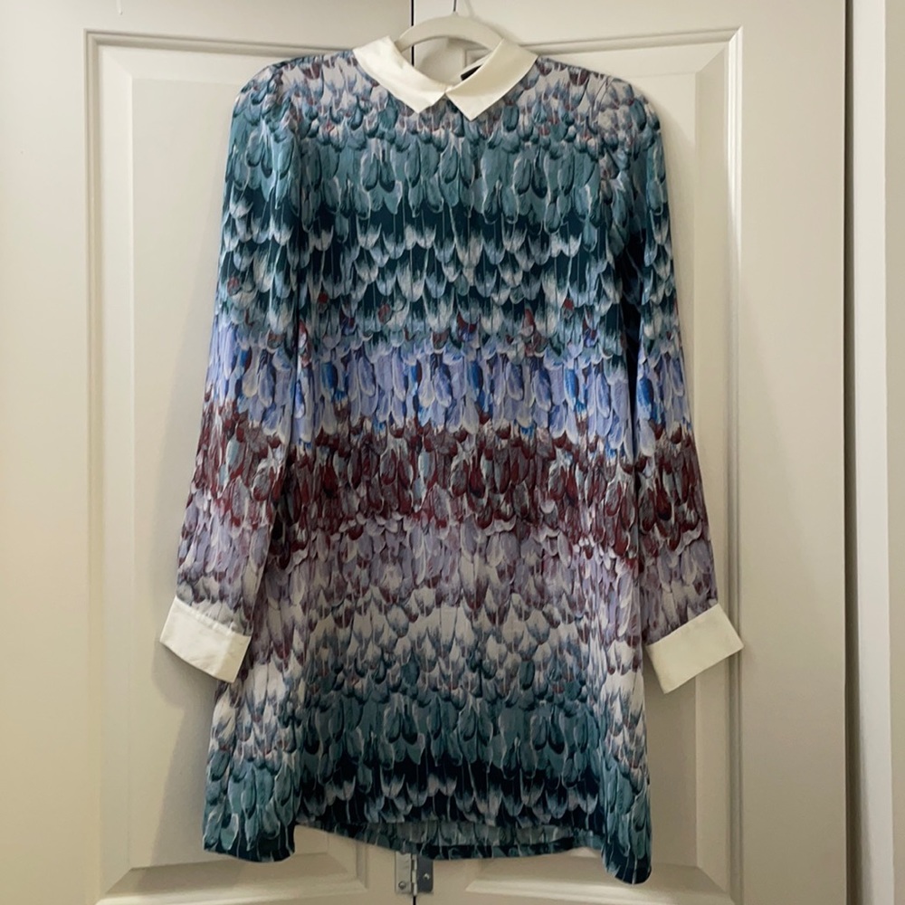 BCBG feather printed collared dress